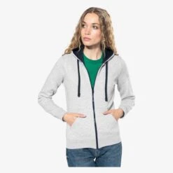 KARIBAN K467 - Sweat-shirt Zippé Capuche Contrastée Femme