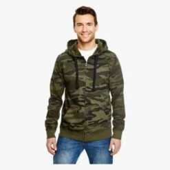 8615 - Full Zip Camo Hooded Fleece Jacket