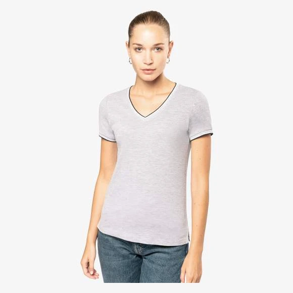KARIBAN K394 - T-shirt Maille Piquée Col V Femme 1 KARIBAN K394 - T-shirt Maille Piquée Col V Femme