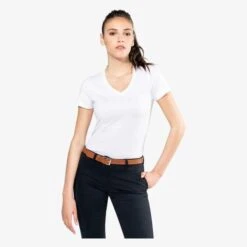 PK305 - T-shirt Supima® Col V Manches Courtes Femme