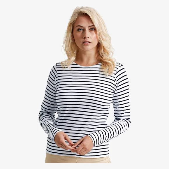 AQ071 - T-shirt Marinière « Coastal » Femme à Manches Longues 1 AQ071 - T-shirt Marinière « Coastal » Femme à Manches Longues